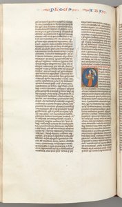 Fol. 361v, Habbakuk, initiale historiée O, Habbakuk tenant un panier et deux pierres..., vers 1275-130 - Unbekannt