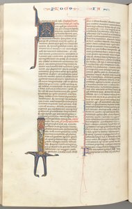 Fol. 476v, Jacques, initiale historiée I, Jacques debout avec un parchemin, vers 1275-1300