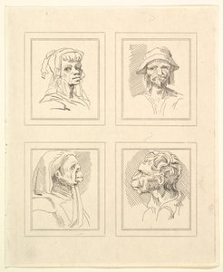 Quatre têtes de Caracaturas par Léonard de Vinci, d