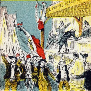 Révolution française : les corollaires volontaires des révolutionnaires. Gravure dans "Histoire de France". Série d