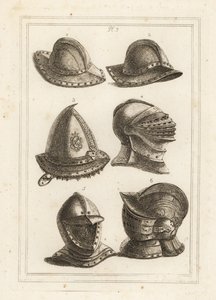 Casque en fer français, casque en acier gravé du 16ème siècle, grand casque brillant, casque ouvert, casque orné avec visière - Unbekannt