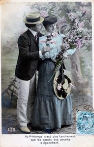 Carte postale romantique française, vers 1900
