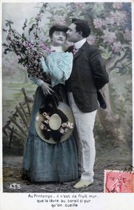 Carte postale romantique française, vers 1900