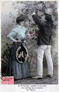 Carte postale romantique française, vers 1900