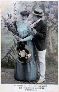 Carte postale romantique française, vers 1900
