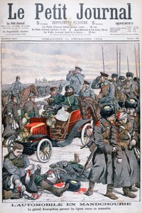 Le général Kouropatkine visitant les lignes russes en voiture, guerre russo-japonaise, 1904