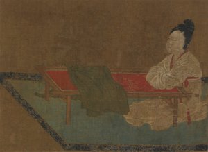 Fille assise à un cadre de broderie, dynastie Ming, 15ème siècle - Unbekannt