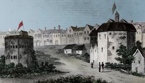 Théâtre du Globe, Bankside, Southwark à droite et le Bear Garden, vers 1597 - Unbekannt