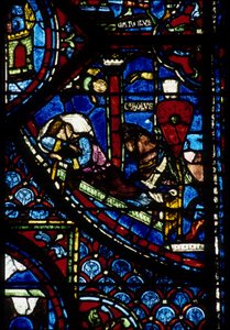 Architecture gothique. Histoire de Charlemagne (détail) : Vision de Constantin. Vitrail de l
