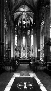 Art gothique : vue du chœur de la cathédrale Sainte-Eulalie. 1298. Barcelone, Espagne
