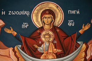 Icône orthodoxe grecque représentant Marie comme un puits de vie, Thessalonique, Grèce - Unbekannt