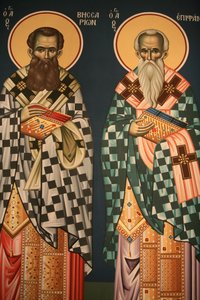 Icône orthodoxe grecque représentant Saint Vissarion et Saint Epiphanos, Thessalonique, Grèce - Unbekannt