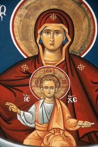 Icône orthodoxe grecque représentant la Vierge et l
