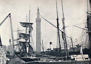 Grimsby - Vue des docks, avec la tour hydraulique, 1895