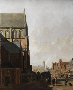Haarlem, vue de la ville (église de la ville et place du marché)