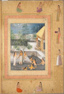 Scène de Bain Nocturne dans le Harem recto : Calligraphie Encadrée par une Bordure Ornementale...verso, vers 1650 - Unbekannt
