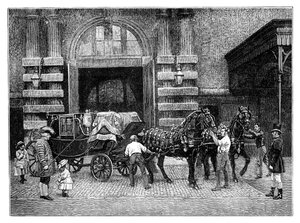 Attelage des chevaux noirs aux écuries royales, Buckingham Palace, Londres, vers 1888