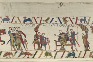 Harold et le comte Guy de Ponthieu discutent ensemble à Beaurain, Tapisserie de Bayeux - Unbekannt