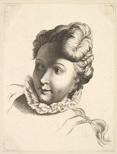 Tête de femme portant une fraise, de Livre de Têtes Gravées d