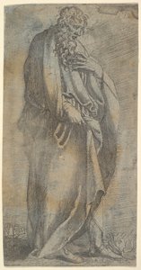 Figure masculine lourdement drapée
