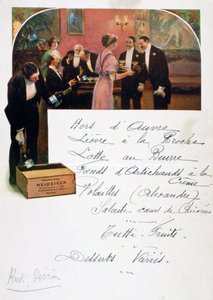 Publicité pour le champagne Heidsieck sur un menu, XIXe siècle