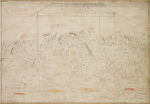 Dieu hindou Krishna habillé en vêtements de femme pour le festival de printemps Holi, c. 1790 - Unbekannt