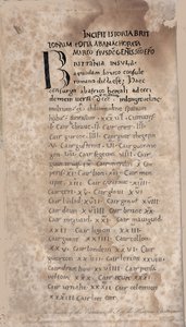 Historia Brittonum par Nennius. Première page du manuscrit, 11e siècle - Unbekannt