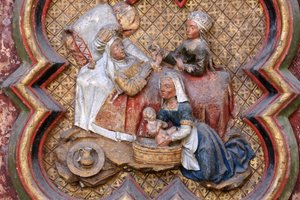 Histoire de Saint Jean-Baptiste : "Nativité de Saint Jean-Baptiste." Bas-relief de l