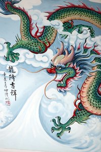 Temple bouddhiste chinois Hoi Tuong Te Nguoi Hoa. Peinture de dragon chinois. Phu Quoc, Vietnam