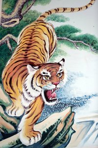 Temple bouddhiste chinois Hoi Tuong Te Nguoi Hoa. Peinture de tigre. Phu Quoc, Vietnam