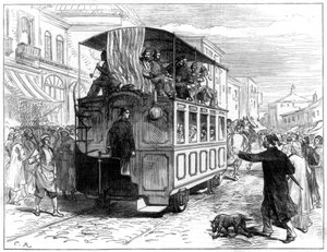 Tramway tiré par des chevaux, Constantinople, 1877