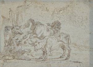 Cheval, Taureau, Lion et Sanglier, 17ème siècle - Unbekannt