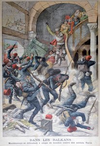 Dans les Balkans : Les Macédoniens se défendant avec des bombes contre les soldats turcs, 1903 - Unbekannt