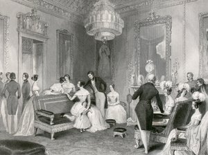 Intérieur du salon jaune, Buckingham Palace, Londres, 1840