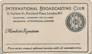 Club international de radiodiffusion : Carte de membre, vers les années 1930 - Unbekannt