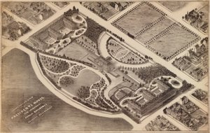 Vue isométrique de la Maison du Président, des bâtiments publics environnants et des résidences privées : [Washington D.C.]