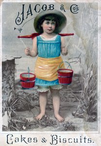Jacob et Cos. Gâteaux & Biscuits, années 1900-1920. Carte postale publicitaire
