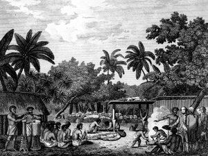 James Cook, navigateur anglais, assistant à un sacrifice humain à Tahiti Otaheite vers 1773, 1815 - Unbekannt