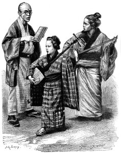 Musiciens japonais et un marchand, 1895