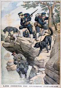 Soldats japonais avec des chiens localisant un Russe caché, guerre russo-japonaise, 1904 - Unbekannt