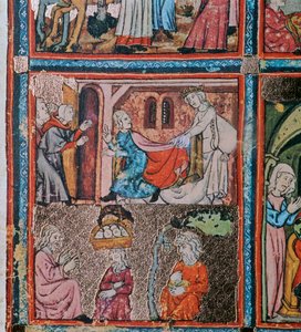 Joseph et la femme de Potiphar et Joseph en prison interprétant des rêves, 14ème siècle