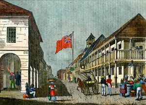 Jonction de Harbour Street et King Street, Kingston, Jamaïque, vers 1835