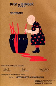 Kast & Ehinger G.M.B.H., Stuttgart - imprimé avec Bleu 3, Rouge 1 et Rose M 7125 12, 1909