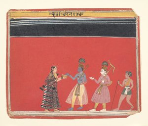 Krishna accepte une offrande de la femme bossue Trivakra..., vers 1650 - Unbekannt