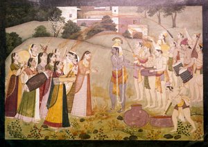 Krishna célébrant le festival de printemps de Holi, vers 1770-1780