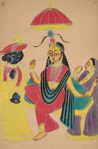 Krishna debout près de Radha assise sur une chaise, 1800s - Unbekannt