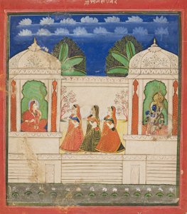Krishna et Radha dans deux pavillons, 19ème siècle