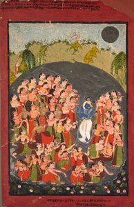 Krishna et les Gopis se rassemblent pour Rasamandala, vers 1720-1730