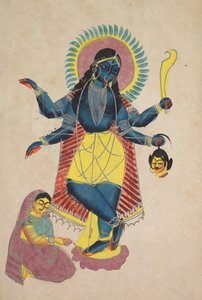 Krishna en tant que Kali vénéré par Radha, années 1800