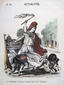 La République chassant la basse-cour des Tuileries, caricature allégorique, 1870-1871 - Unbekannt